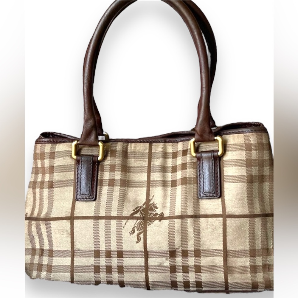 Burberry Beige/Brown Haymarket Check Canvas and Leather Tote